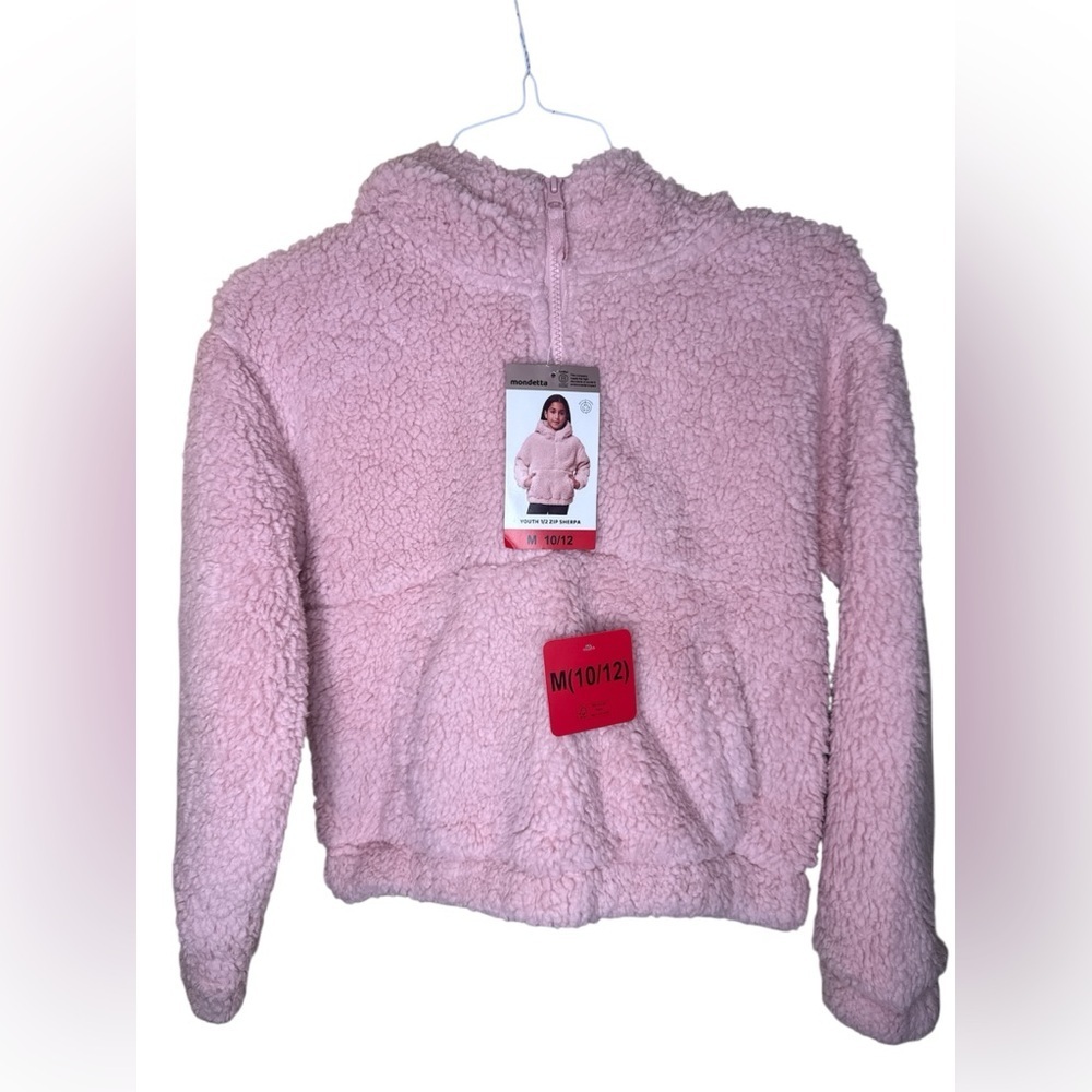 Mondetta pink youth 1/2 zip sherpa sweater size m 10/12 - Picture 2 of 5